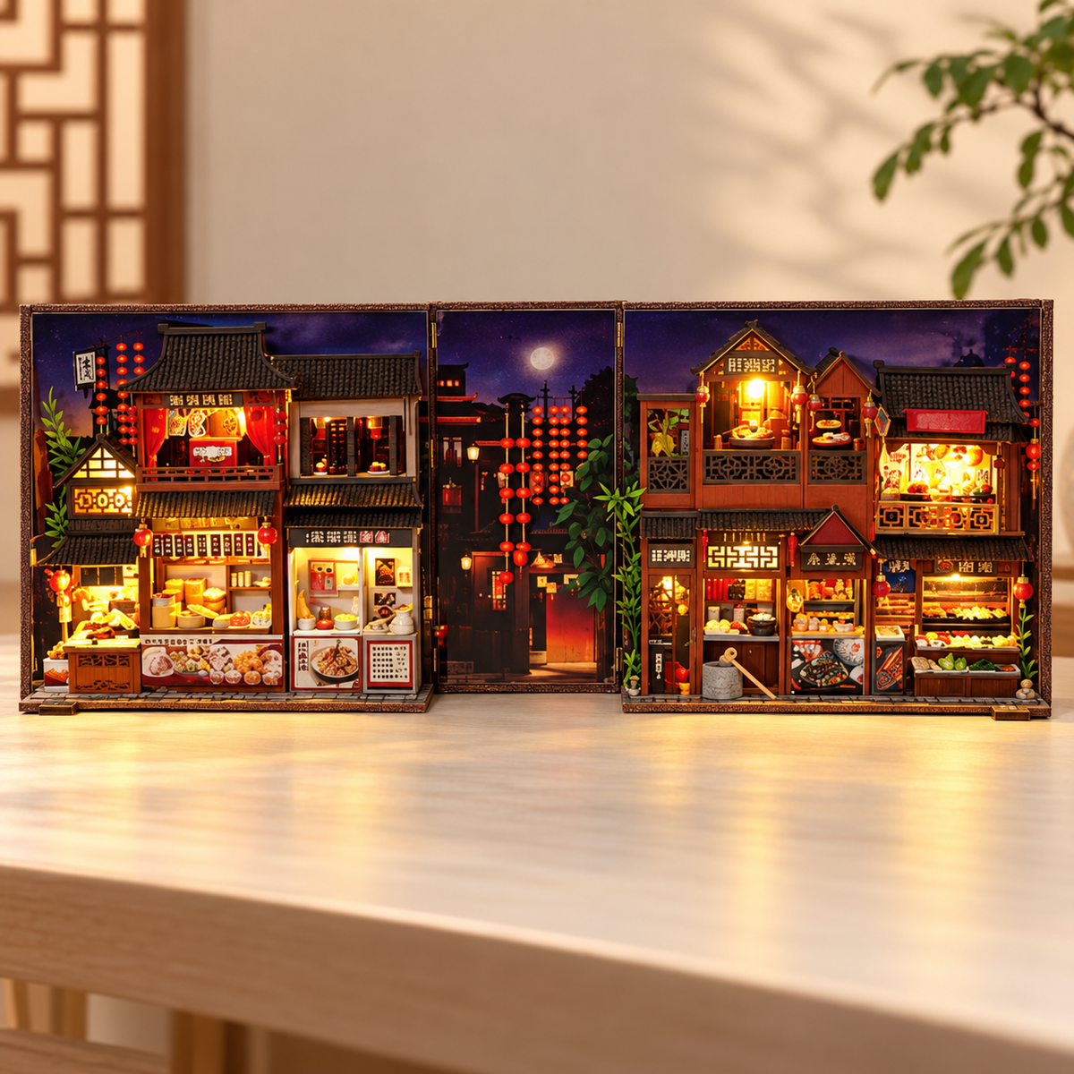 DIY Folding Book Nook Kit with Lights — Chinese Food Street / Japanese Sakura Street
