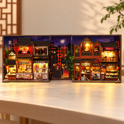 DIY Folding Book Nook Kit with Lights — Chinese Food Street / Japanese Sakura Street