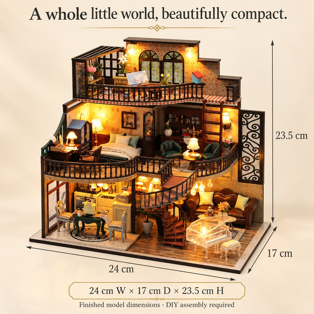 Vintage Manor DIY Miniature House Kit — Furniture & Warm Lighting