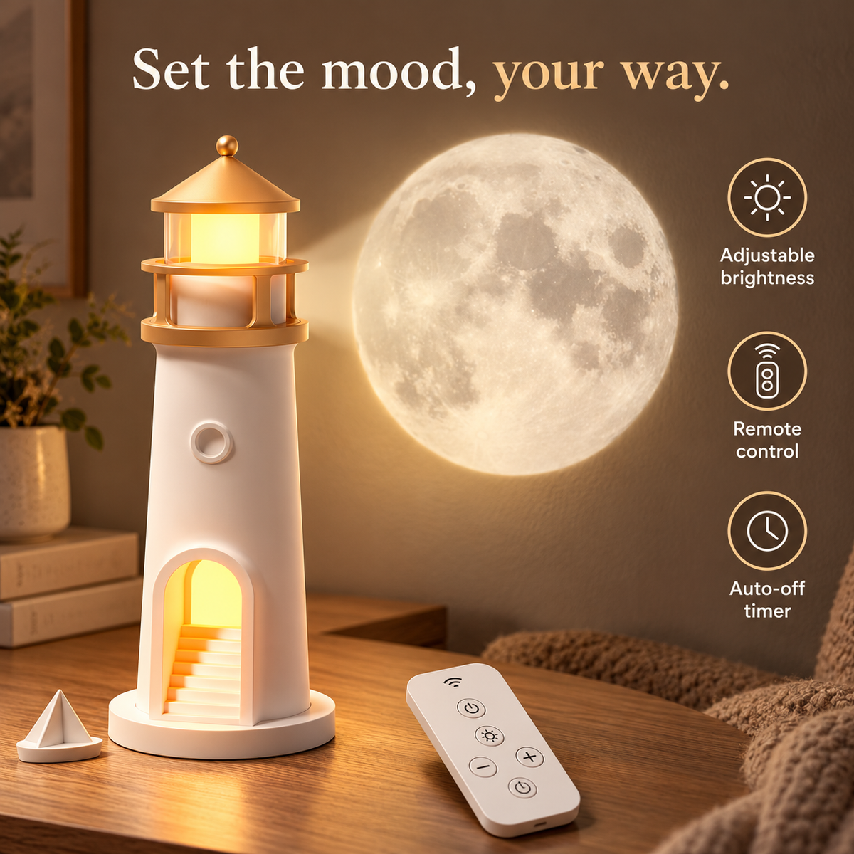 Moonlight Lighthouse Projector — Night Light, Bluetooth Speaker & White Noise
