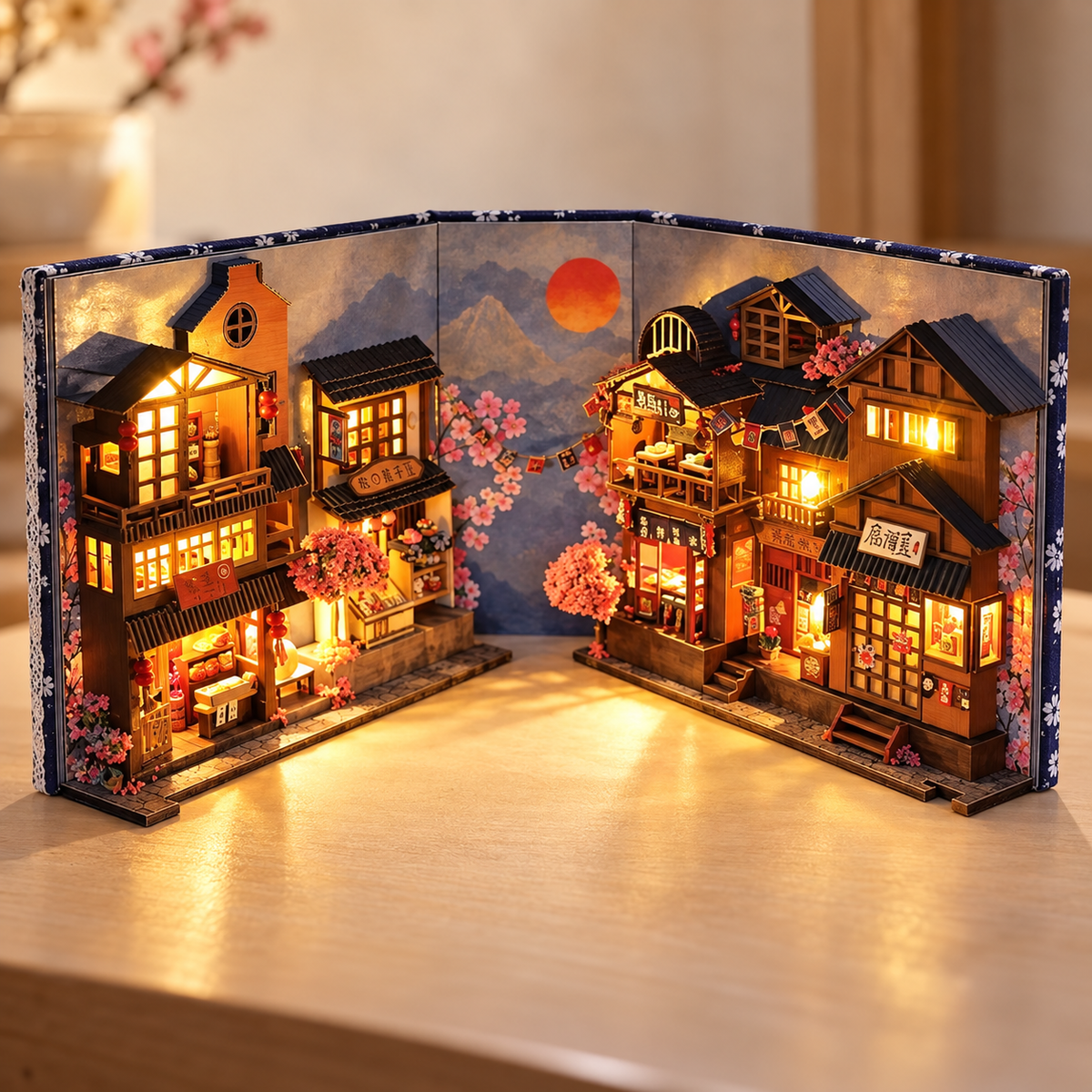 DIY Folding Book Nook Kit with Lights — Chinese Food Street / Japanese Sakura Street