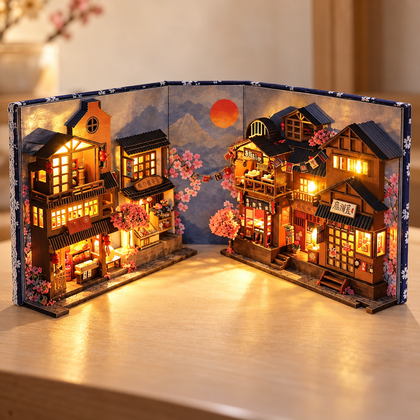 DIY Folding Book Nook Kit with Lights — Chinese Food Street / Japanese Sakura Street