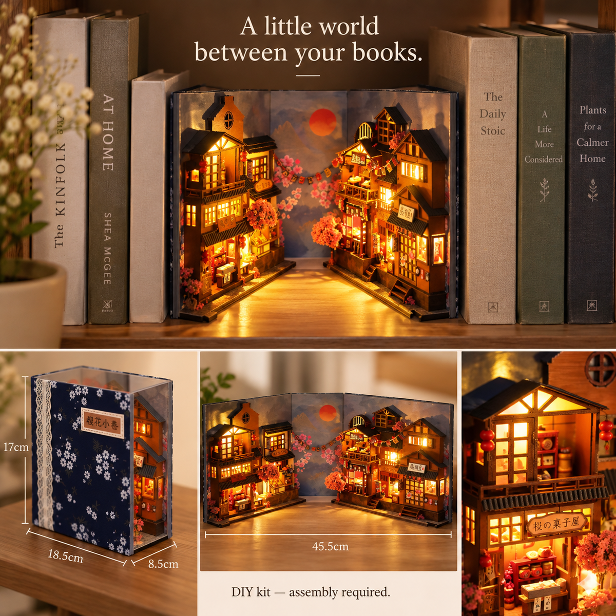 DIY Folding Book Nook Kit with Lights — Chinese Food Street / Japanese Sakura Street