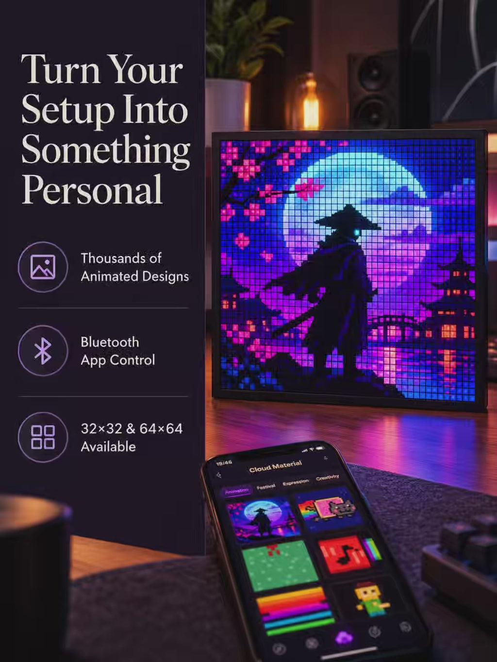 Smart LED Pixel Art Display — Bluetooth App Control | 20cm & 26cm